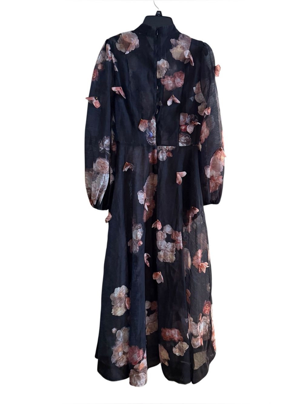 Sunfere Black Sophie 3D Floral Print Long Sleeve Midi Dress - NO BELT - Picture 4 of 11